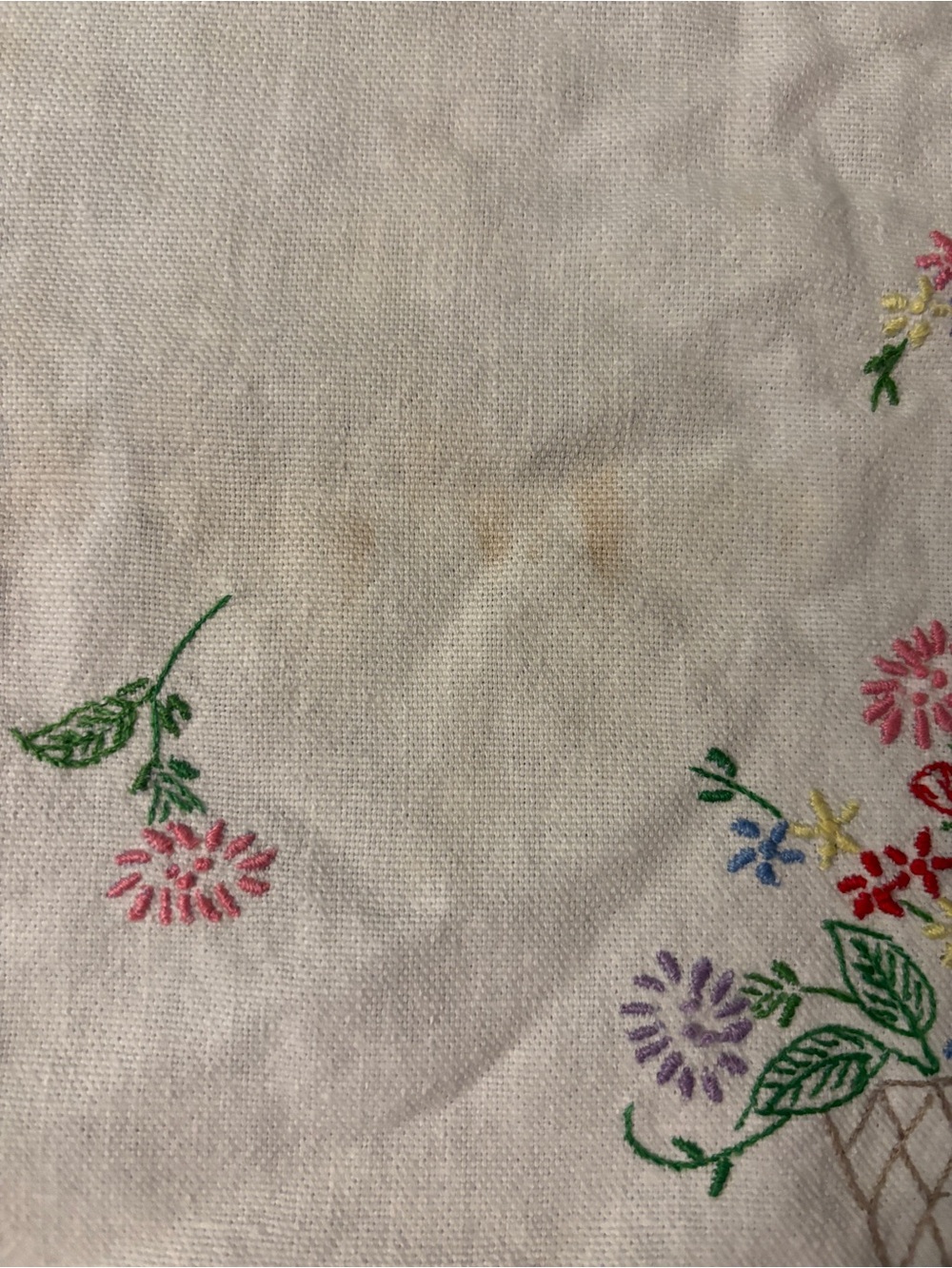 Embroidered Cream Linen Table Runner with Pink Floral Trim - Picture 5 of 5